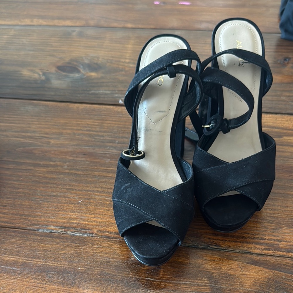 Aldo Black Peep-Toe Heels